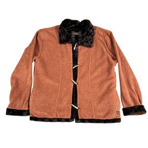 Wooly Bully Colorado Womens Orange Fleece & Faux Fur Toggle Coat Sz Large